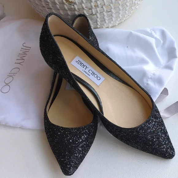 Jimmy Choo Black Glitter Heels 37 - Picture 5 of 6